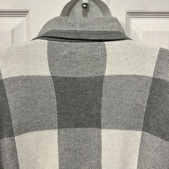 Jones New York Grey/Cream Plaid Belted Cardigan Sweater Size M - Picture 8 of 12